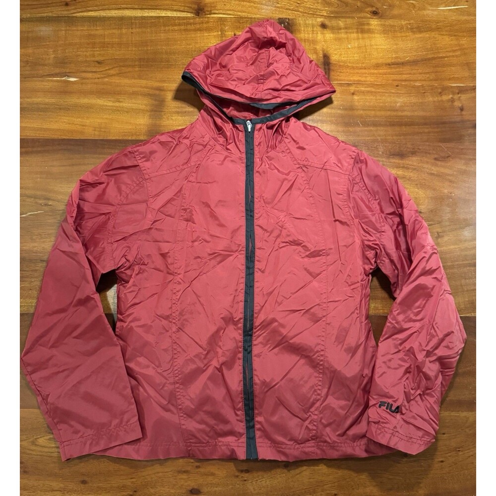 Vintage FILA Red Hooded Windbreaker Jacket Mesh Lined Women’s Sz M Medium